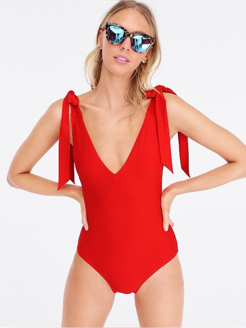 J.Crew Bow V-neck Ties Shoulder One Piece Swimsuit Size 10 ~ NWOT